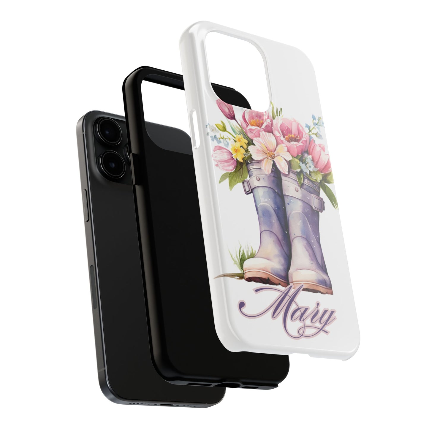 Custom purple rainboots & flowers Mother's day personalized iPhone Case
