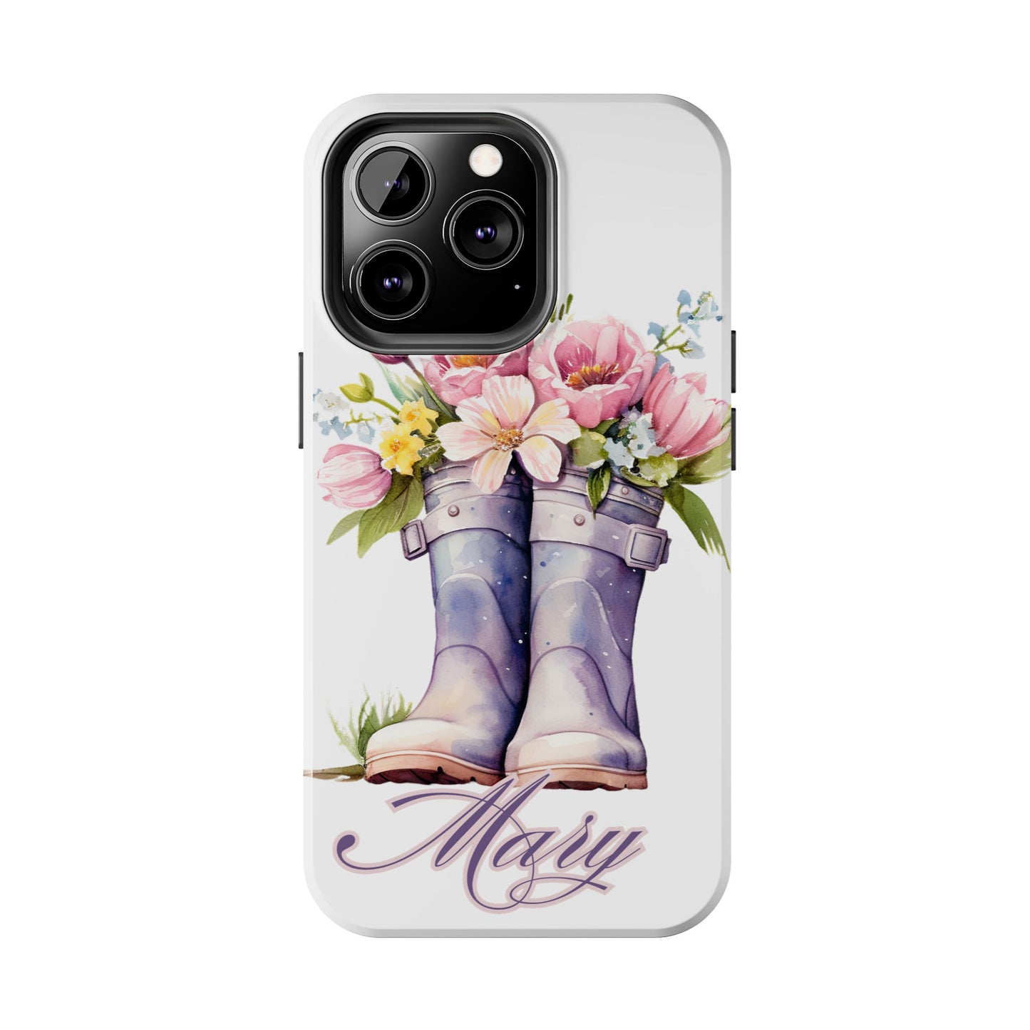 Custom purple rainboots & flowers Mother's day personalized iPhone Case