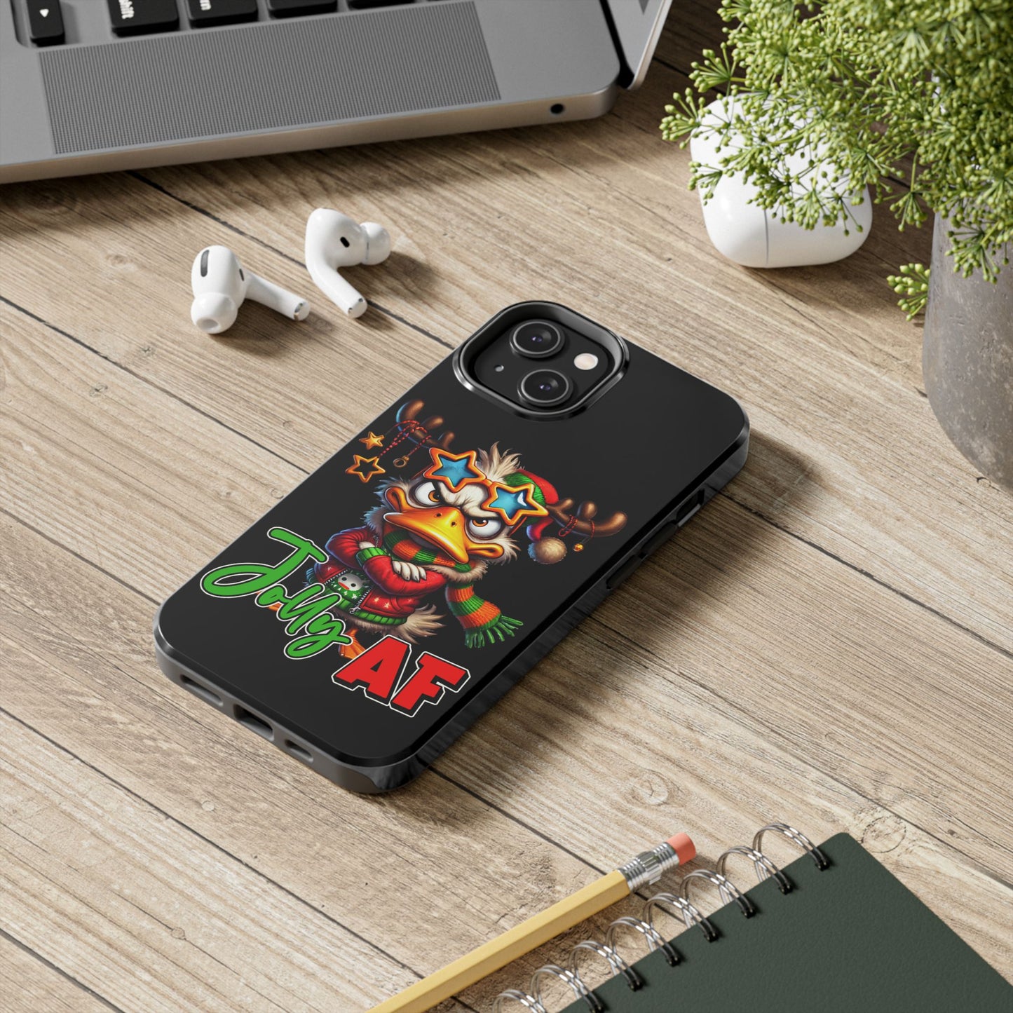 Funny grumpy Christmas duck iPhone 16 Case, Christmas iPhone Cover, Festive Holiday Accessory, Cute Xmas Phone Protector, Winter Santa Tech