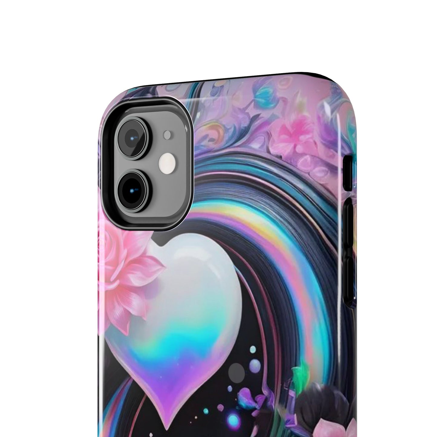 Hearts & rainbows, colorful iPhone Cover, girly Accessory, Cute Phone Protector, artistic Tech