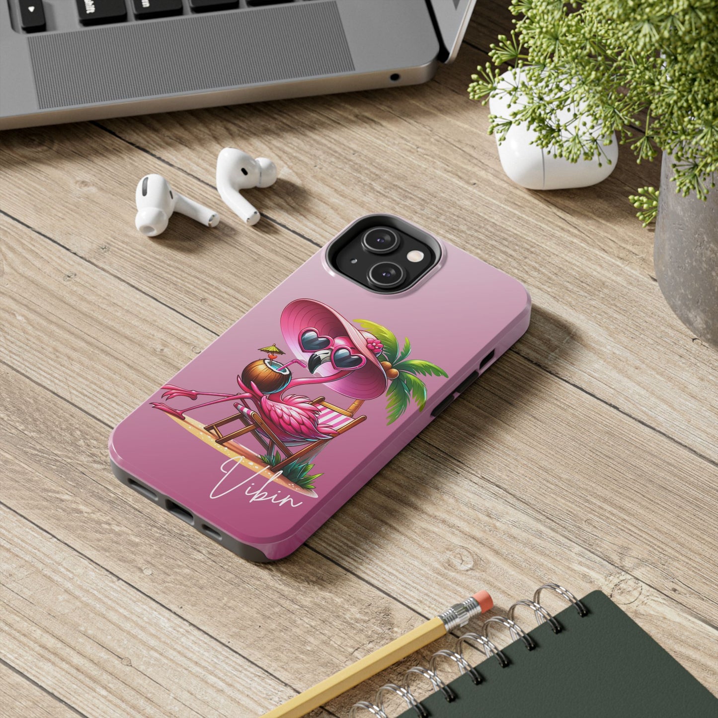 Pink flamingo summer aesthetics iPhone case. Compatible with iPhone models 11-15 including all mini, plus, pro & pro max. Custom phone case for smartphones. design for Girls, Woman