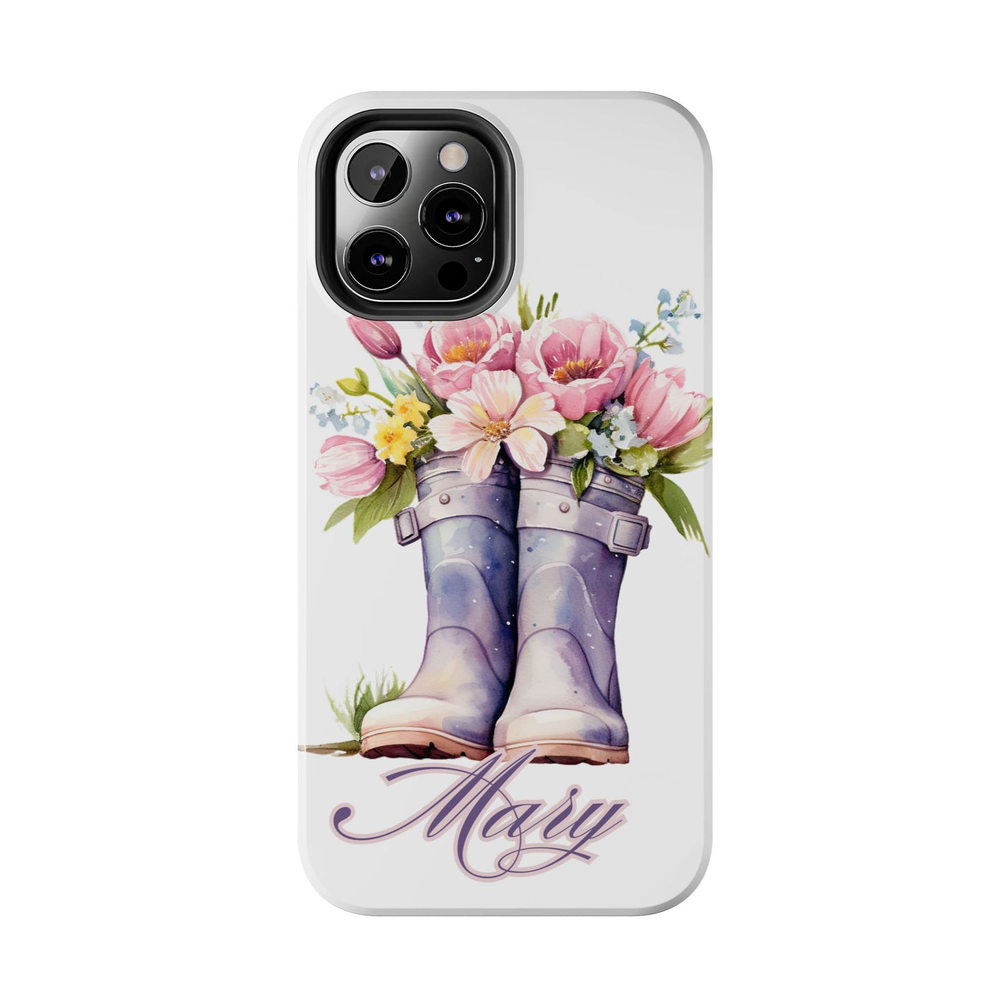 Custom purple rainboots & flowers Mother's day personalized iPhone Case