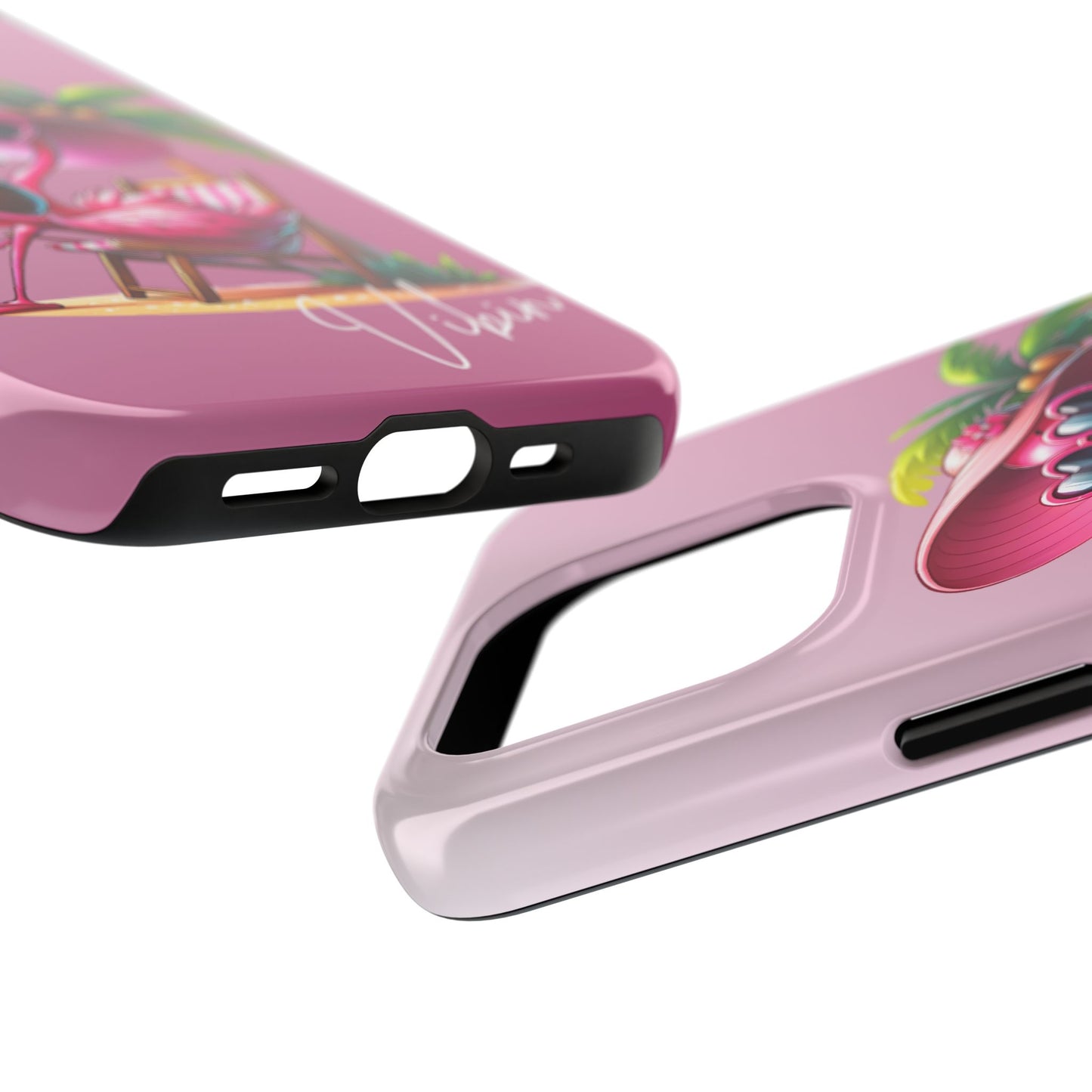 Pink flamingo summer aesthetics iPhone case. Compatible with iPhone models 11-15 including all mini, plus, pro & pro max. Custom phone case for smartphones. design for Girls, Woman