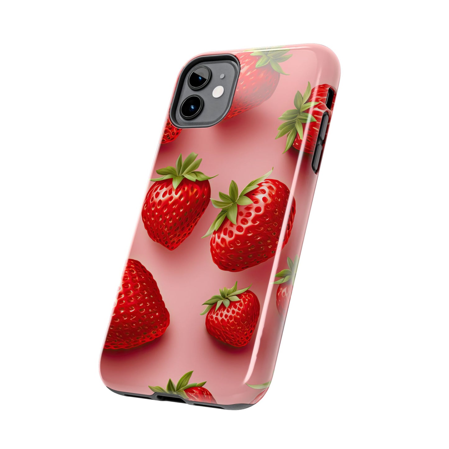 Strawberries & cream summer aesthetics iPhone case. Compatible with iPhone models 11-15 including all mini, plus, pro & pro max. Custom phone case for smartphones. design for Girls, Woman