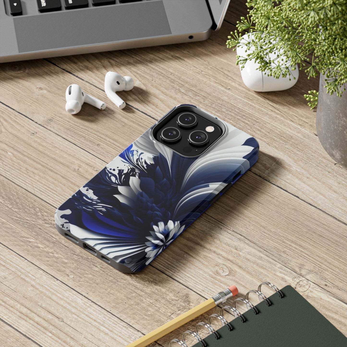 Blue & white abstract iPhone case cover, art phone accessory, cute phone protector, cellular case