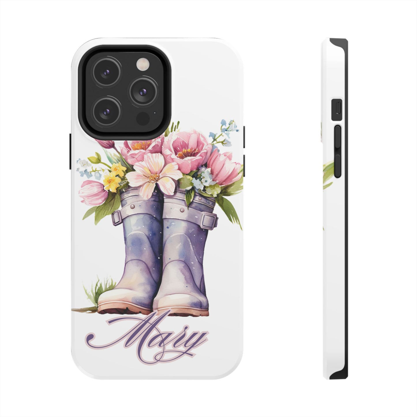 Custom purple rainboots & flowers Mother's day personalized iPhone Case