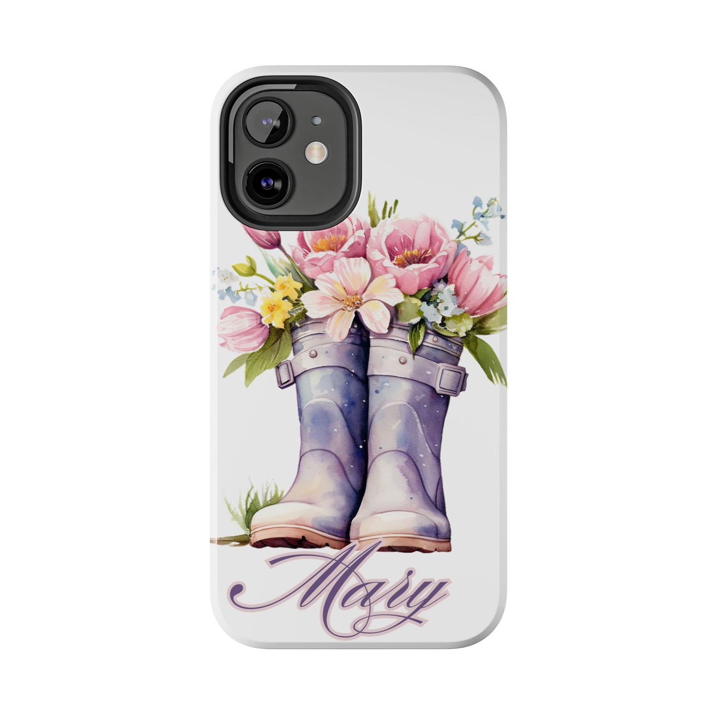 Custom purple rainboots & flowers Mother's day personalized iPhone Case
