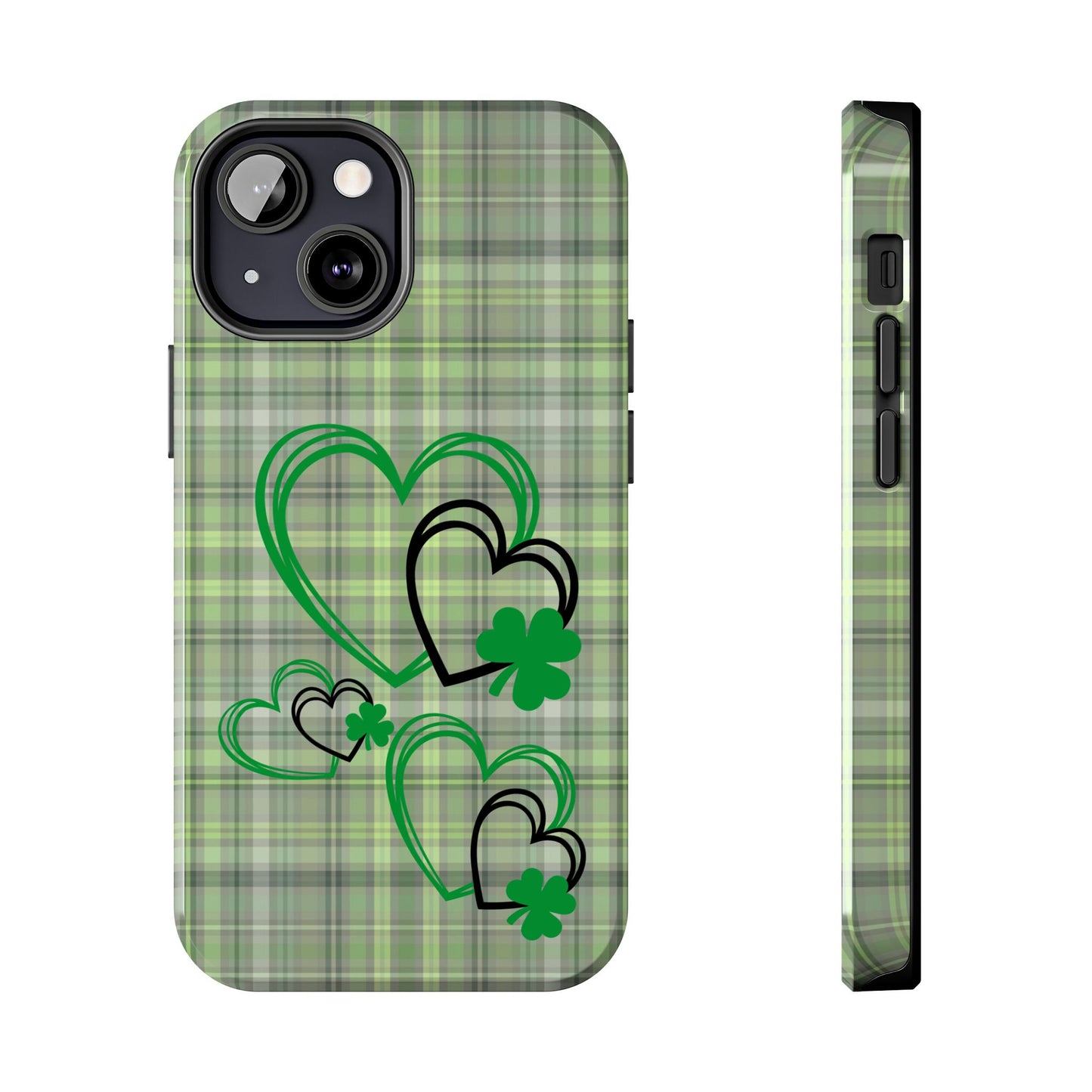 St. Patty's Phone Case- plaid hearts & shamrock- iPhone compatible