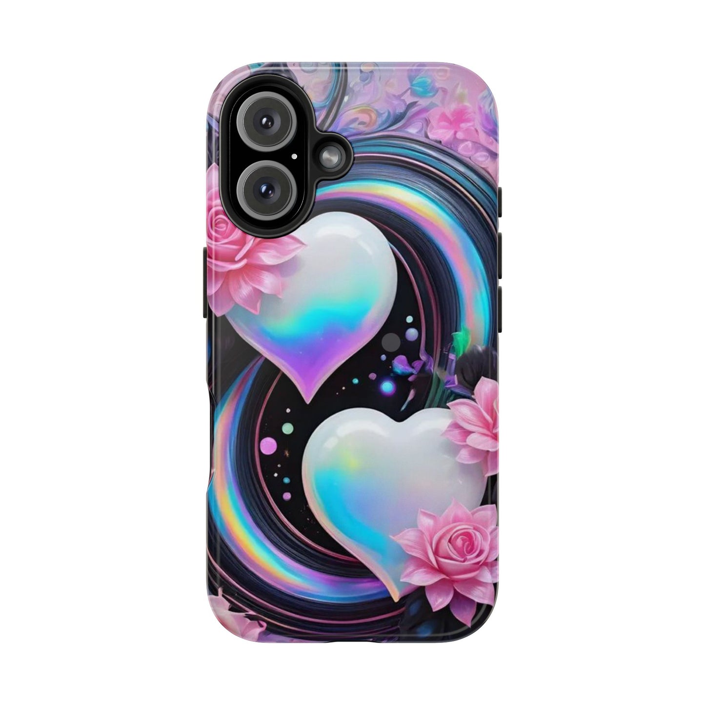 Hearts & rainbows, colorful iPhone Cover, girly Accessory, Cute Phone Protector, artistic Tech