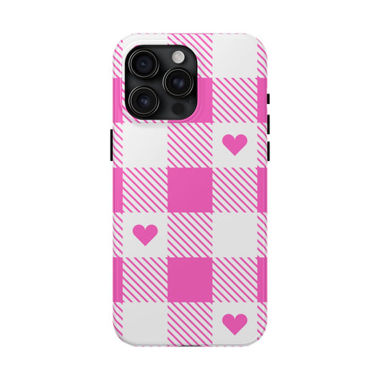 Hearts & Plaid- Valentines day iPhone case- Romantic & stylish design
