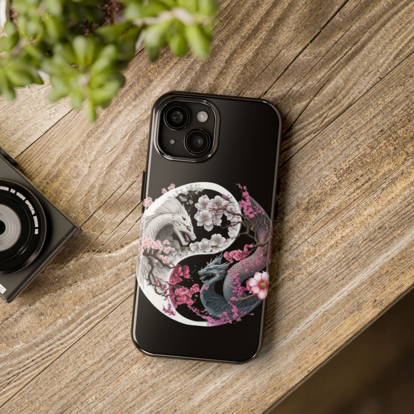 Floral dragons iPhone case. Compatible with iPhone models 11, 12, 13, 14, 15 including all mini, plus, pro & pro max