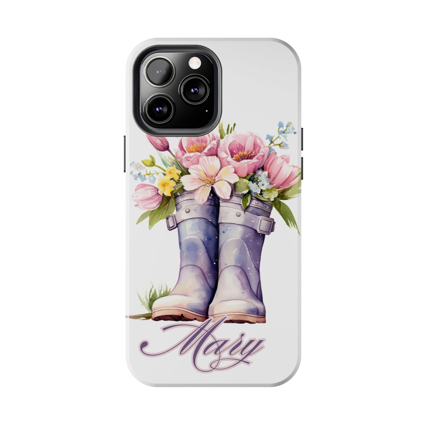 Custom purple rainboots & flowers Mother's day personalized iPhone Case