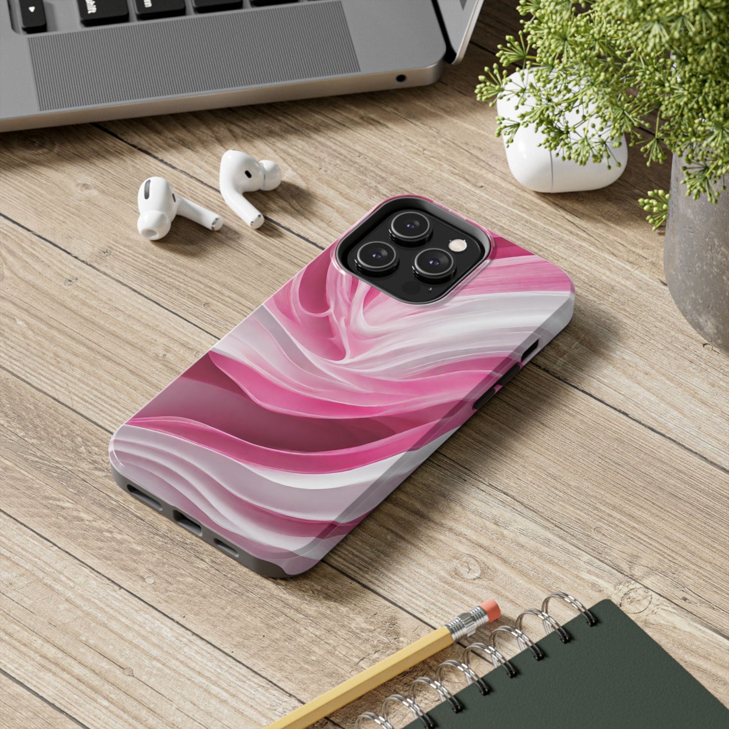 Pink & white wave-abstract iPhone case-phone accessories