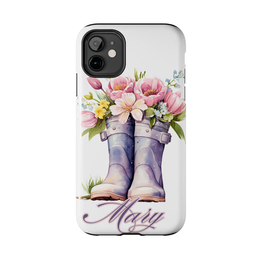 Custom purple rainboots & flowers Mother's day personalized iPhone Case