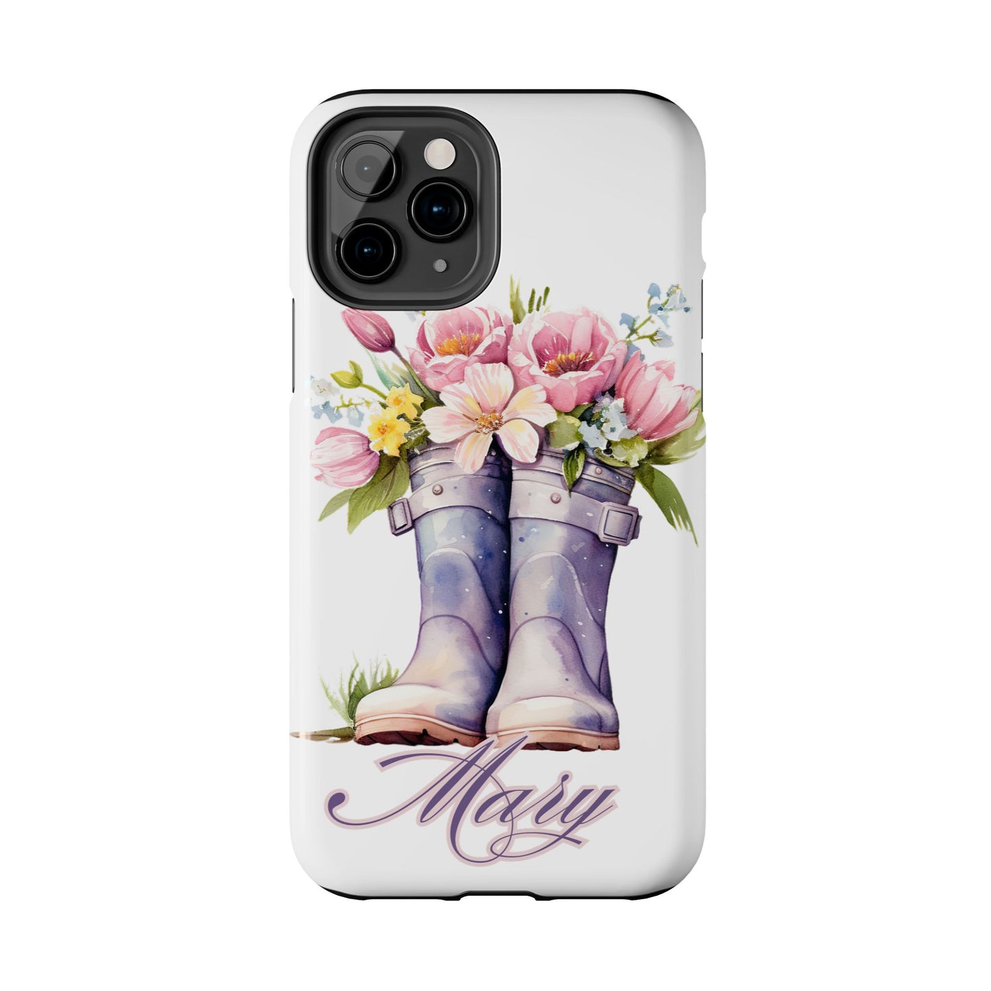 Custom purple rainboots & flowers Mother's day personalized iPhone Case
