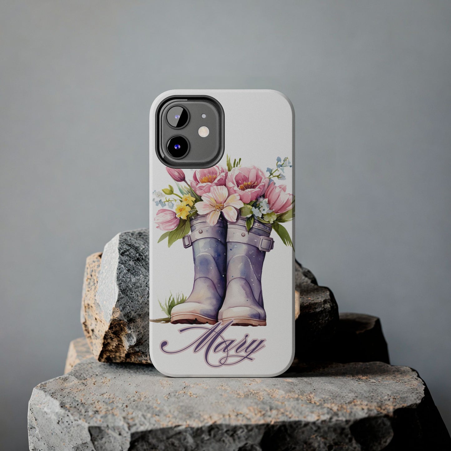 Custom purple rainboots & flowers Mother's day personalized iPhone Case