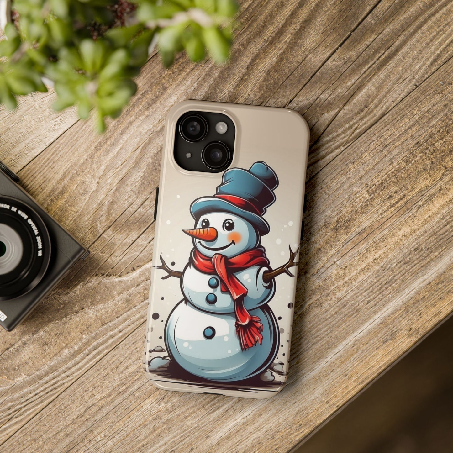 Vintage cartoon winter snowman iPhone case. Compatible with iPhone models 11-16 including all mini, plus, pro & pro max. Custom phone case for smartphones. design for Girls, Woman
