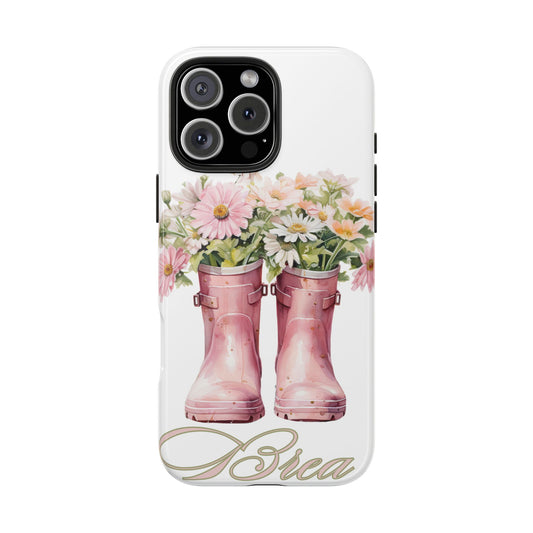 Custom pink rain boots & flowers Mother's Day personalized iPhone Case