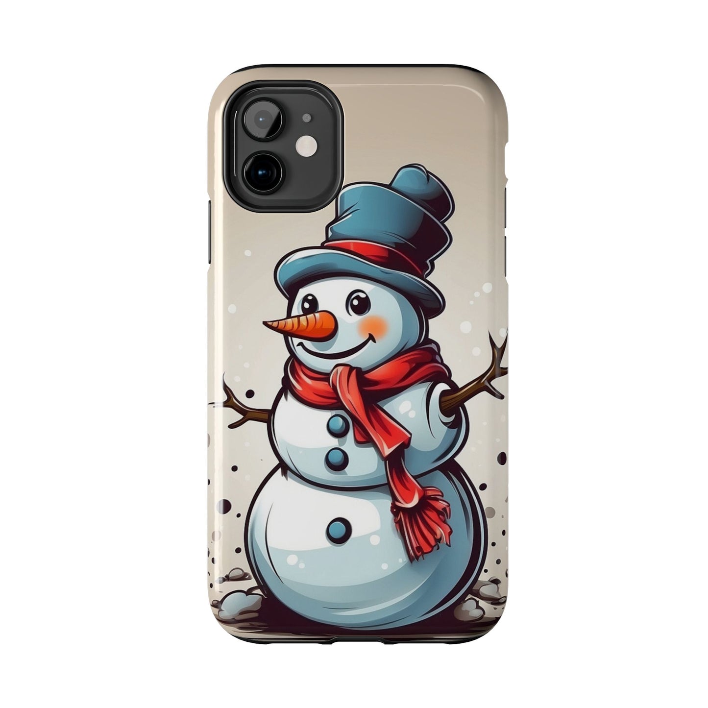 Vintage cartoon winter snowman iPhone case. Compatible with iPhone models 11-16 including all mini, plus, pro & pro max. Custom phone case for smartphones. design for Girls, Woman