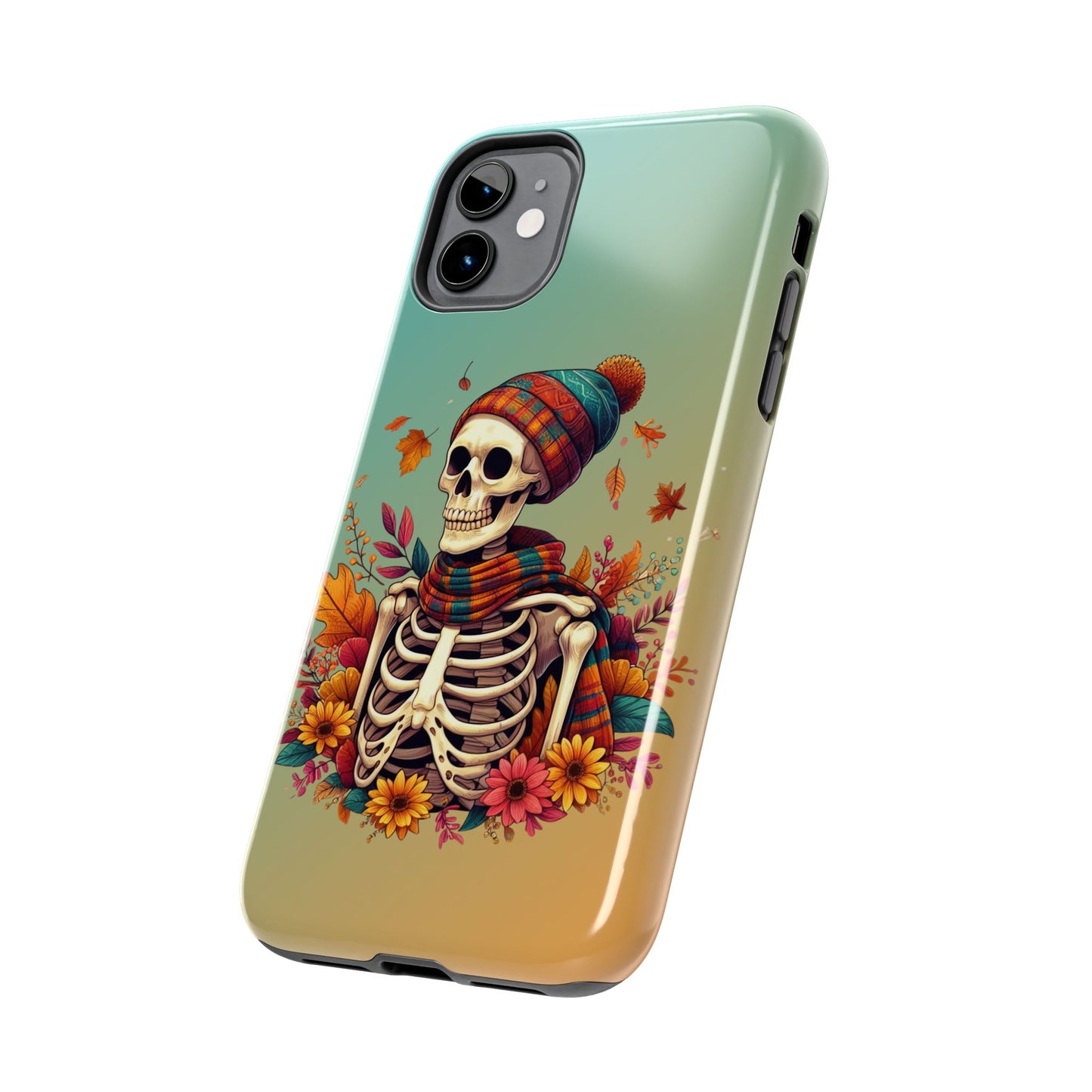Fall skeleton iPhone 16 Case, Fall iPhone Cover, Festive Holiday Accessory, Cute fall Phone Protector, seasonal Tech