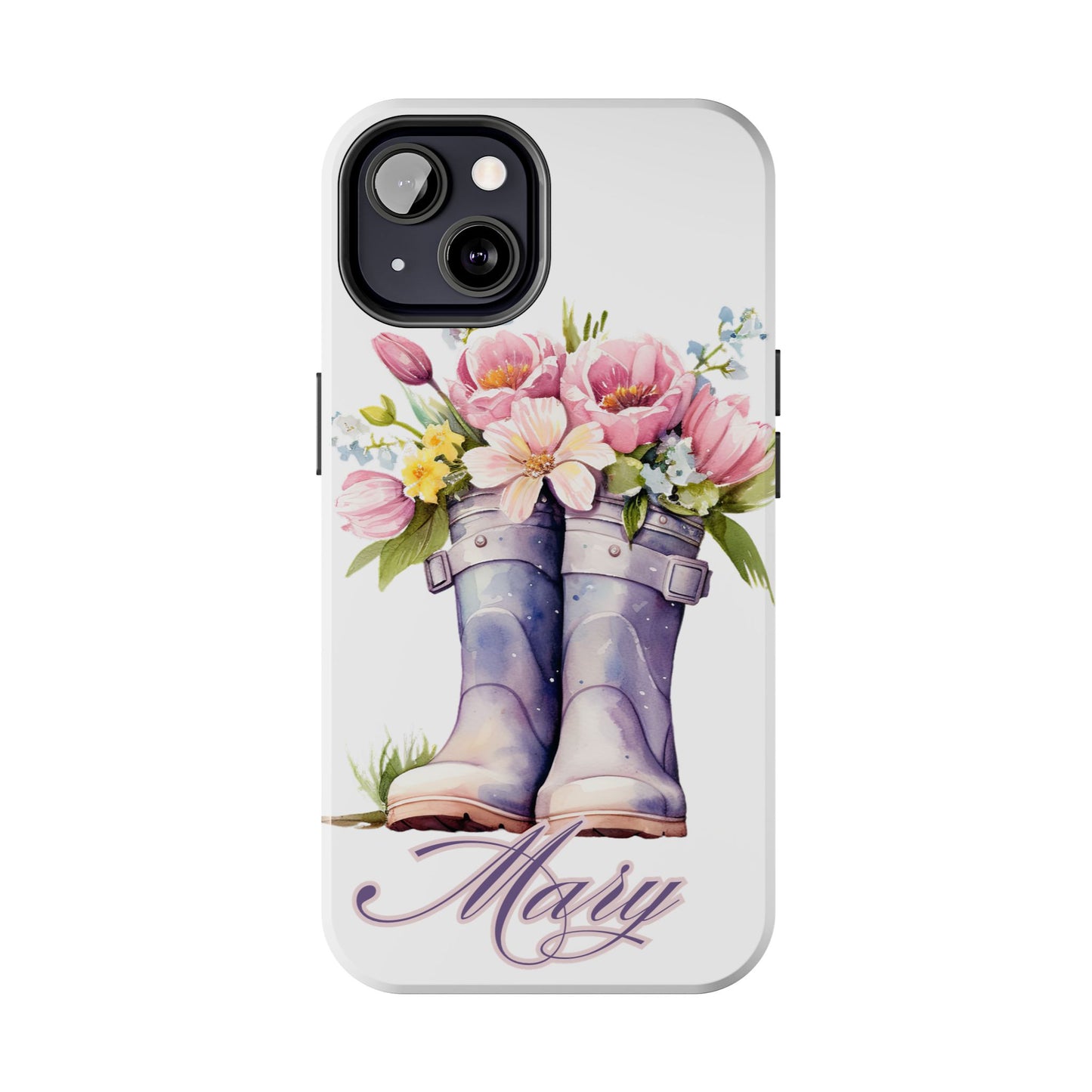 Custom purple rainboots & flowers Mother's day personalized iPhone Case