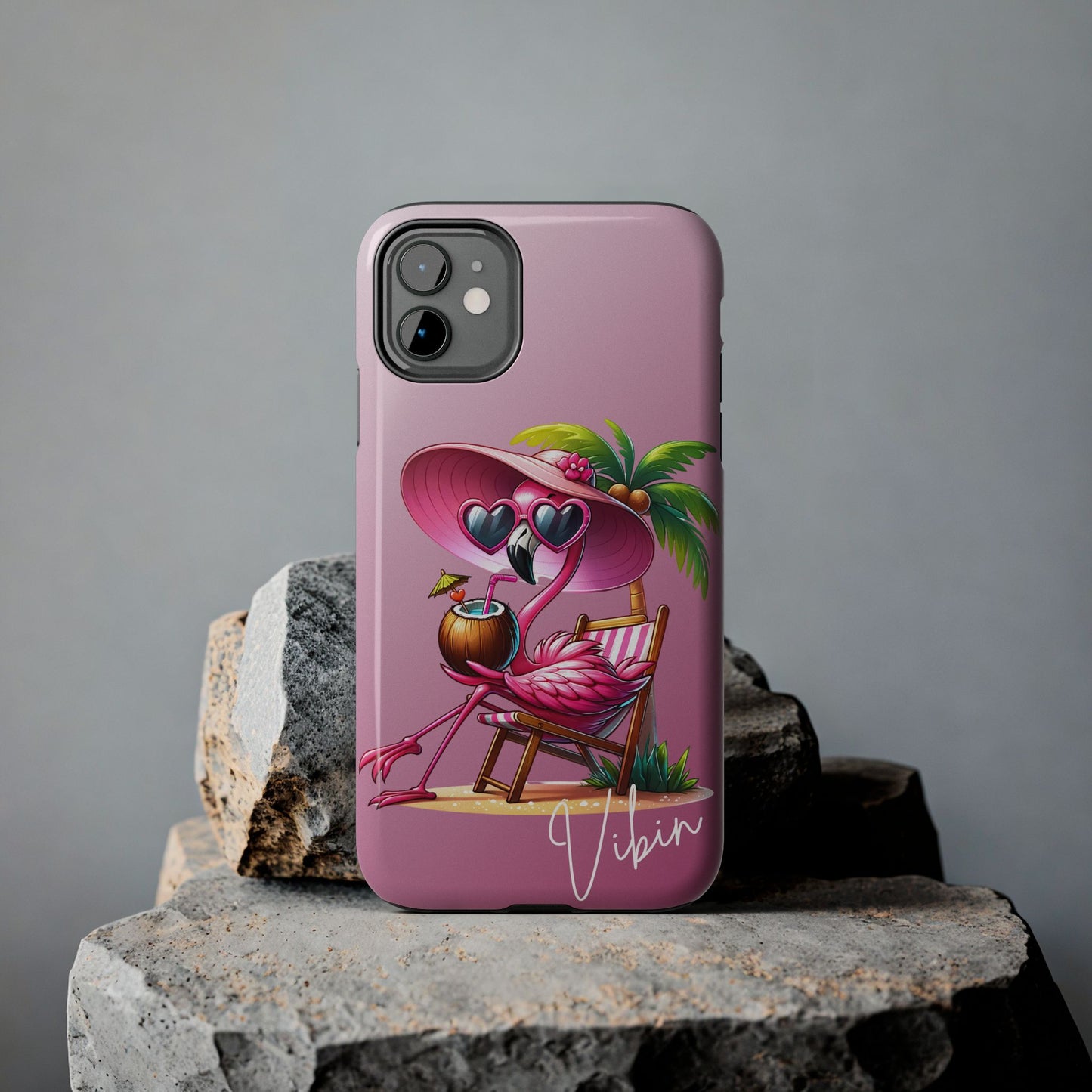 Pink flamingo summer aesthetics iPhone case. Compatible with iPhone models 11-15 including all mini, plus, pro & pro max. Custom phone case for smartphones. design for Girls, Woman
