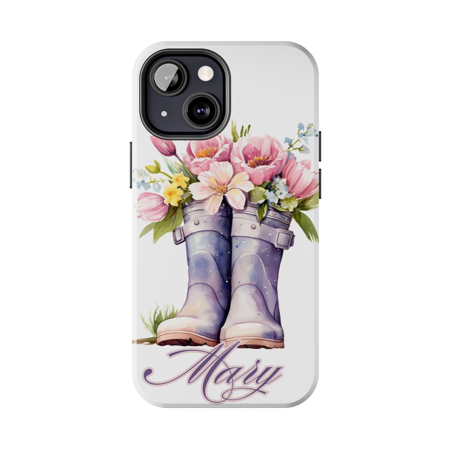 Custom purple rainboots & flowers Mother's day personalized iPhone Case