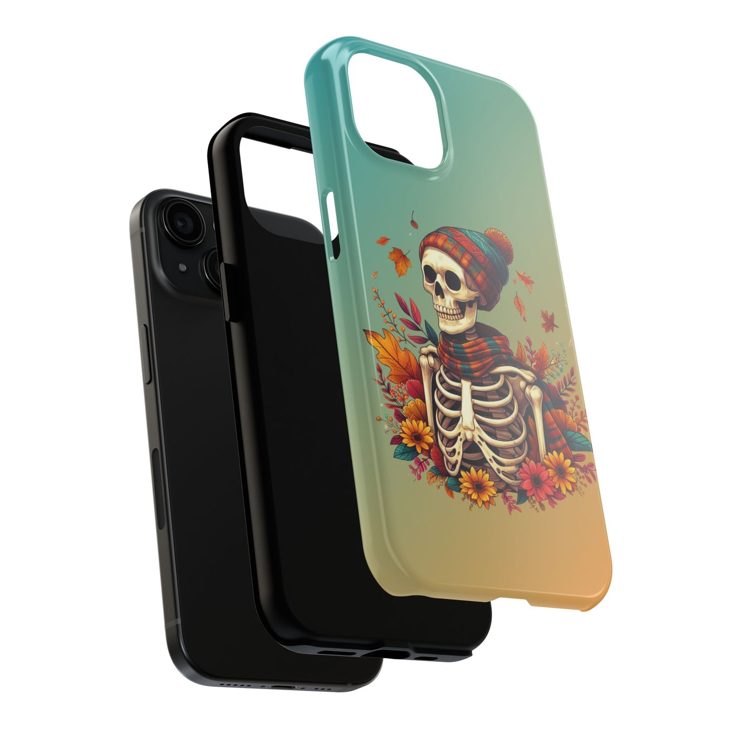 Fall skeleton iPhone 16 Case, Fall iPhone Cover, Festive Holiday Accessory, Cute fall Phone Protector, seasonal Tech