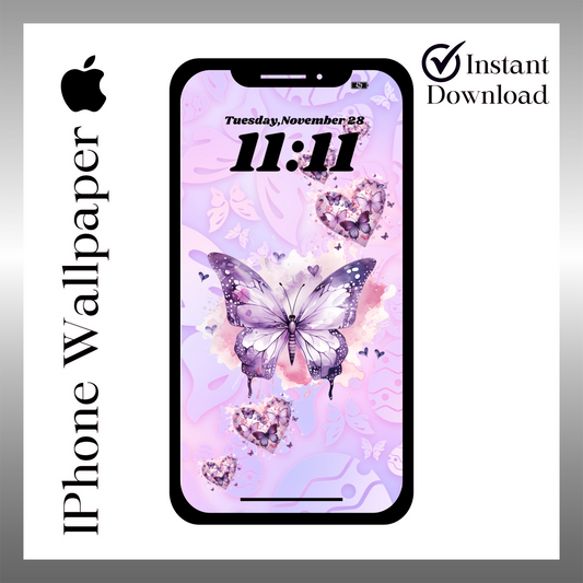 Purple butterfly phone wallpaper iPhone lock screen art digital download