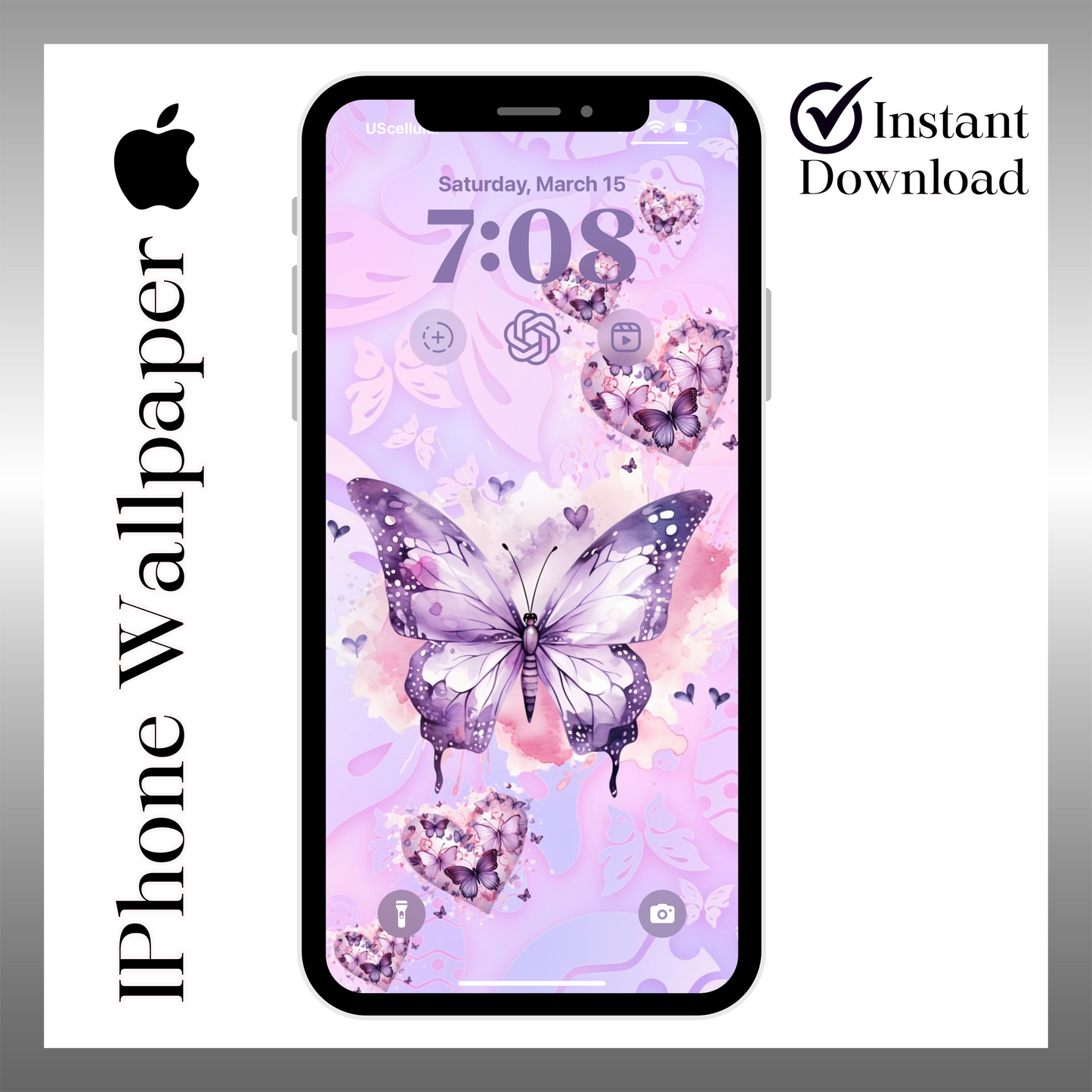 Pastel purple butterfly Spring wallpaper iPhone lock screen art digital download