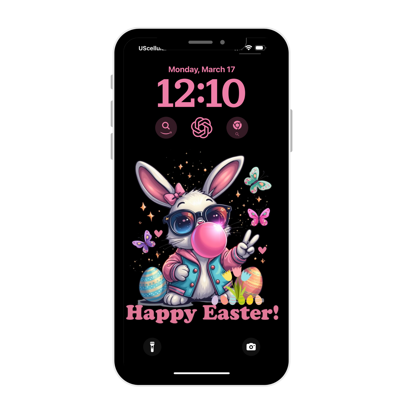 Bubble gum Easter Bunny wallpaper iPhone lock screen art digital download