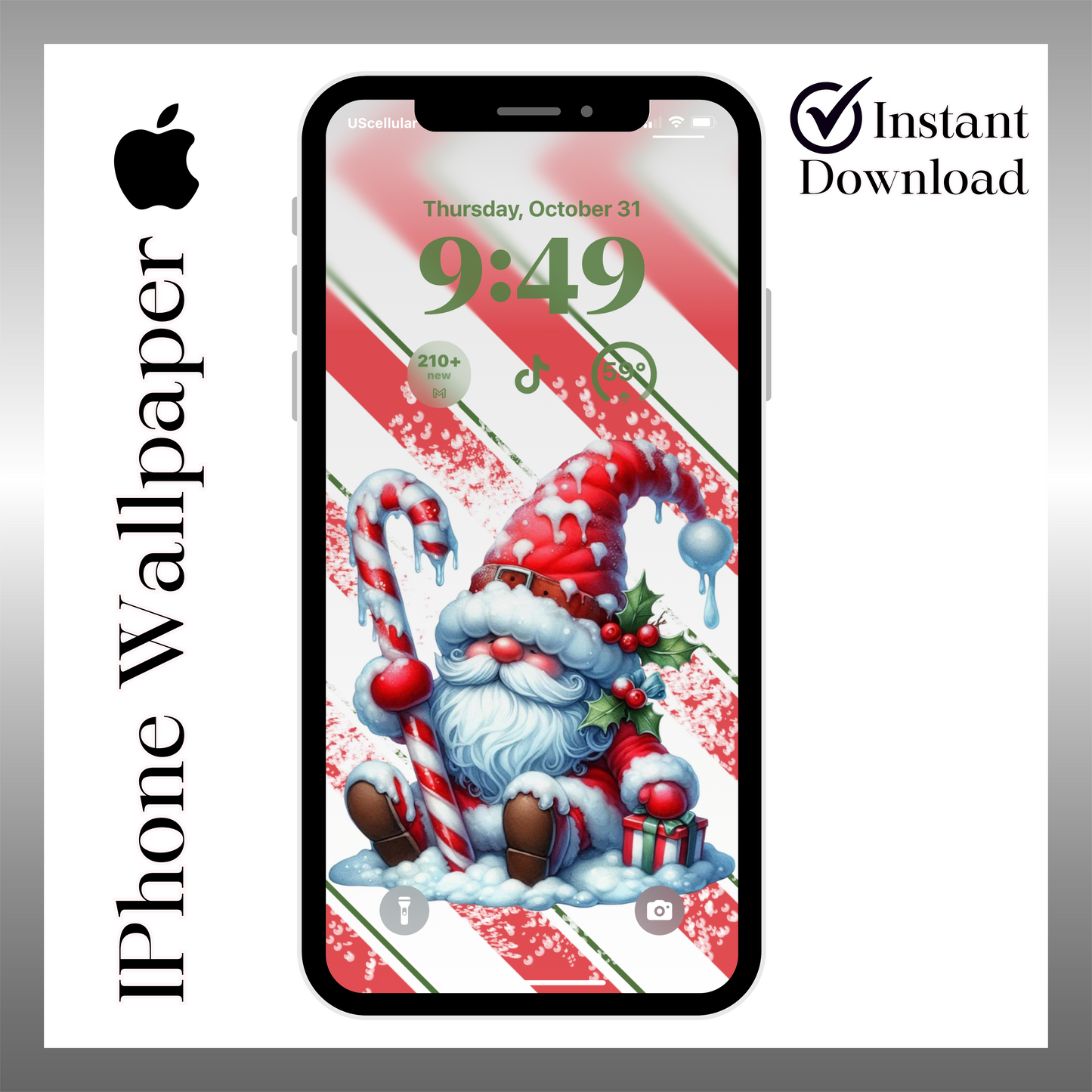 Santa Gnome iPhone wallpaper iPhone/iPad lock screen art digital download