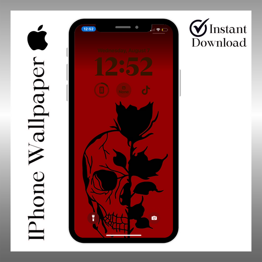 Rose & Skull iPhone wallpaper iPhone lock screen art digital download