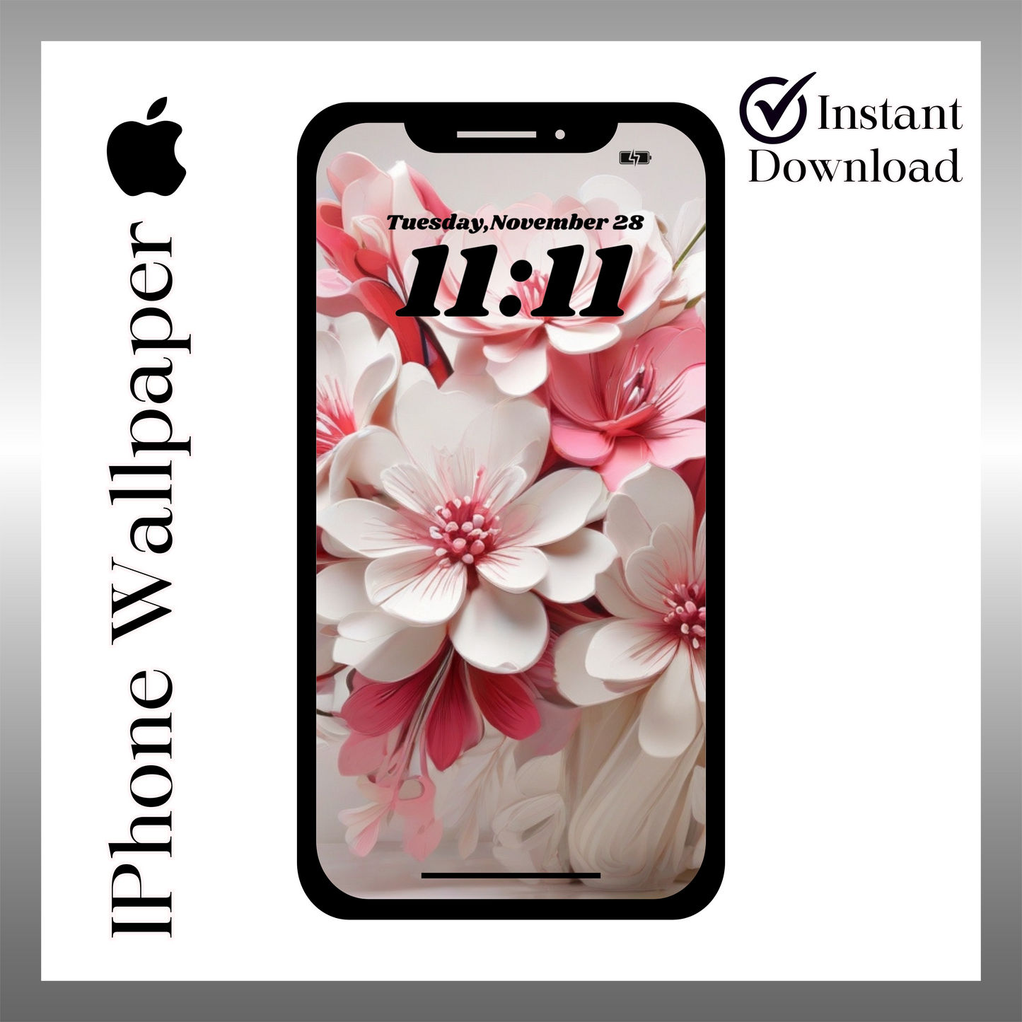 Pink & white floral phone wallpaper iPhone art digital download