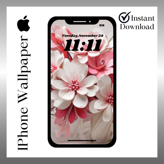 Pink & white floral phone wallpaper iPhone art digital download