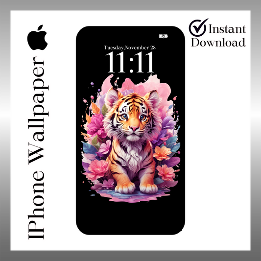 Baby tiger phone wallpaper iPhone lock screen art digital download
