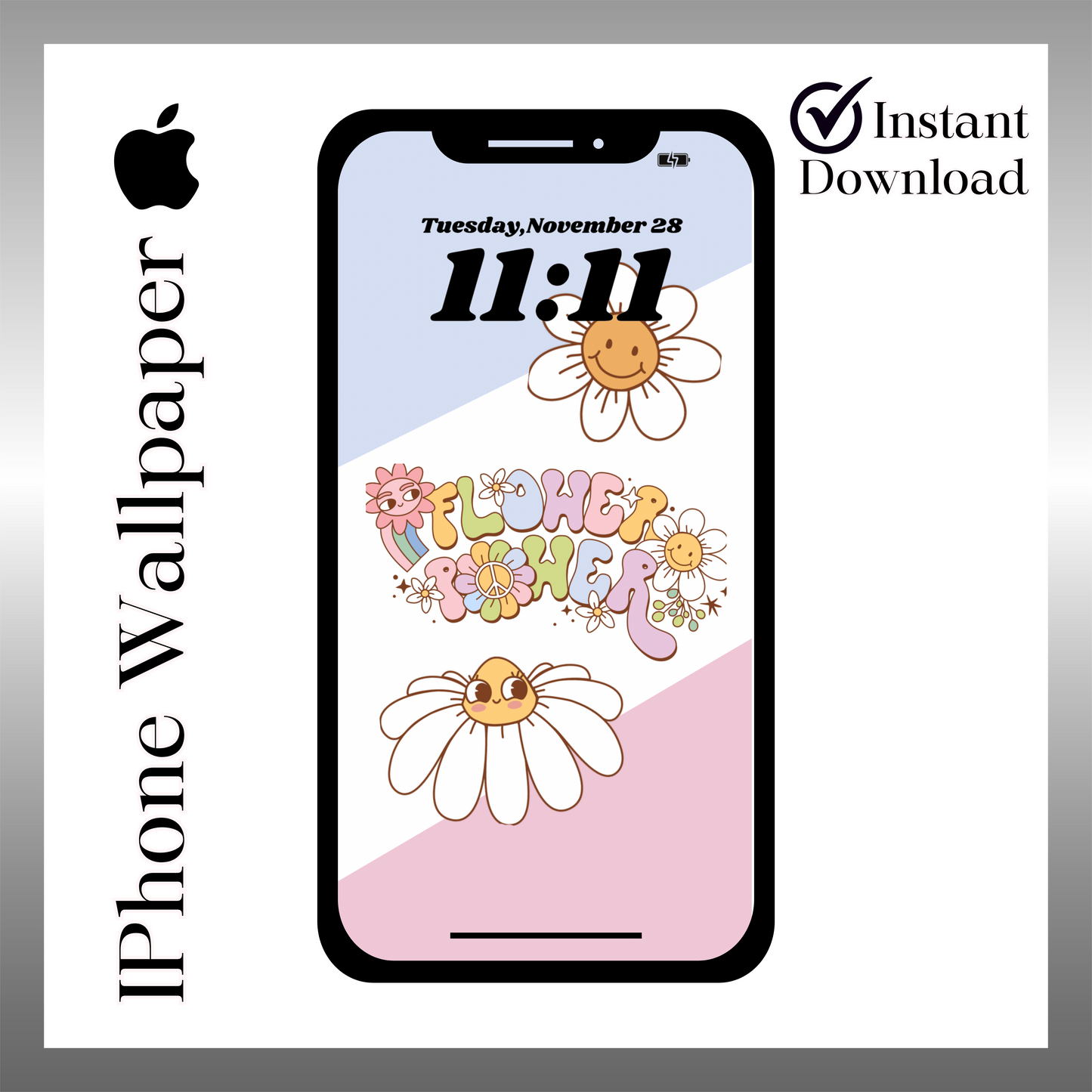 Flower power phone wallpaper iPhone lock screen art digital download